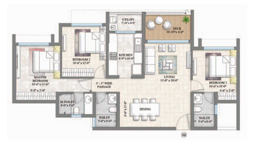 3 BHK Floor Plan